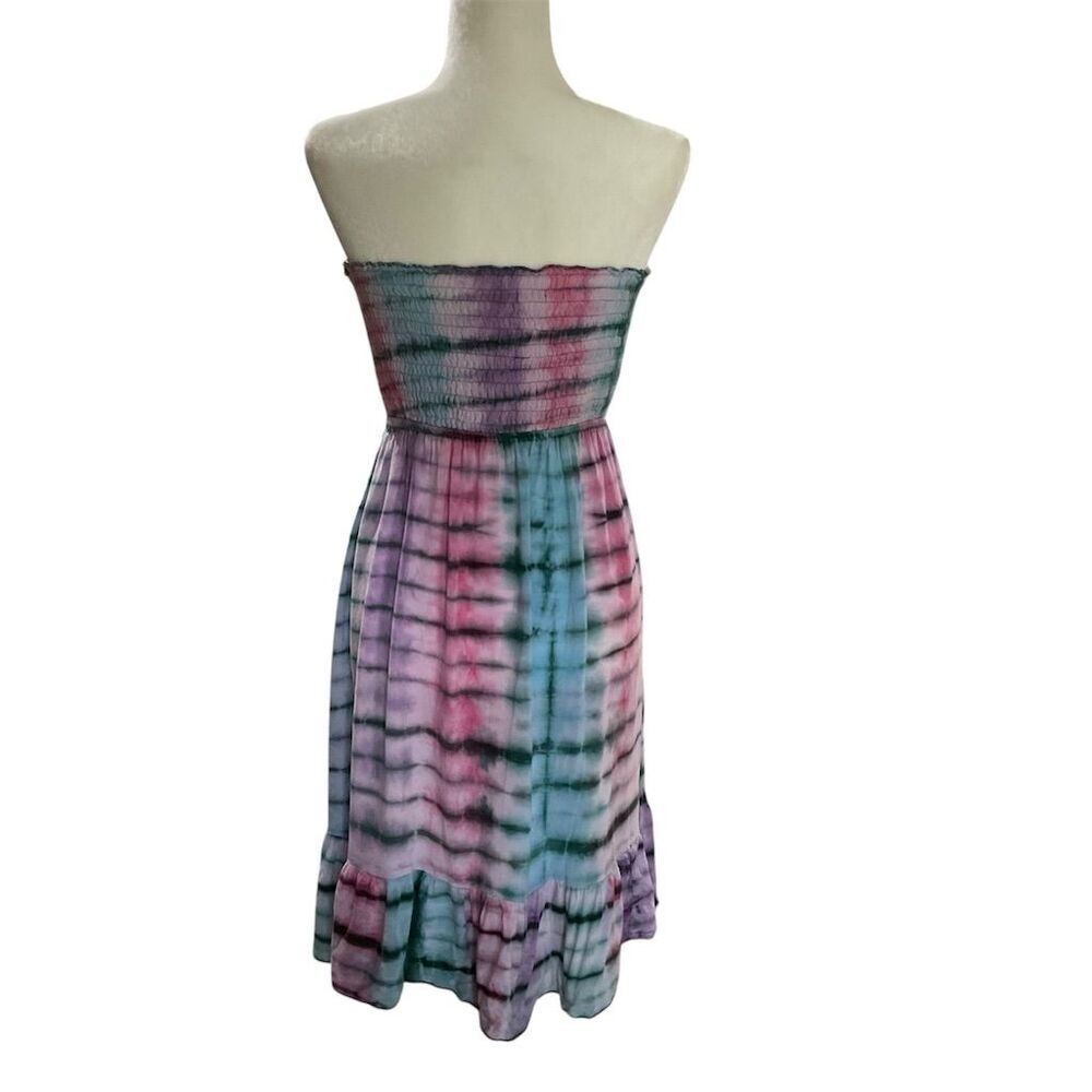 Earthbound Dress Womens S Multicolor Tie Dye Strapless Smocked Midi w/pockets - Picture 6 of 8